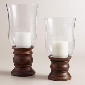 Portavelas de cristal y madera torneada artesanal, estilo linterna vintage, para decoración atemporal. - Product Image 1