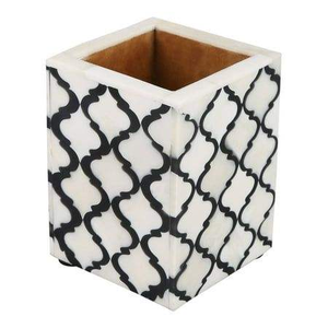 Porte-stylo carré unique en MDF style Art Déco avec incrustation d'os, design de luxe personnalisé imprimé UV pour la maison/le bureau/l'école - Product Image 1