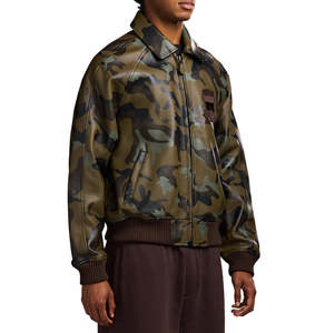 <b>Camo</b> Pattern Men's Avirex Sheep Skin Leather Bomber <b>Jacket</b> Winter Trendy Racer Style Embroidered Front Logo Luxury Custom <b>Jacket</b> - Product Image 5