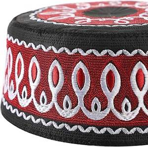 Chapeaux de prière musulmans imprimés brodés, respirants, couleur bordeaux unie, vente en gros, casquettes de prière Namaz, Topi Kufi, chapeau d'Arabie Saoudite - Product Image 3