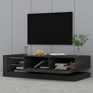 Centre de divertissement TV moderne de 75 pouces, support LED RVB complet, 31 modes d'éclairage à distance, armoires de rangement noires pour console TV - Product Image 2