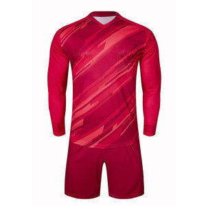 Tenue de football rouge foncé pour hommes, manches longues, haute élasticité, short extensible avec cordon de serrage, impression par sublimation - Product Image 1