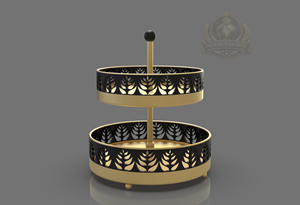 Plateau de service rond à 2 niveaux en acier inoxydable, écologique, noir et or, décoratif et luxueux - Product Image 5