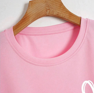 Women <b>Pink</b> Crop <b>Top</b> Casual Short Sleeve T Shirt Cute <b>Heart</b> Print Summer Fashion Tee Soft Cotton Slim Fit Cropped Tshirt Trendy - Product Image 5