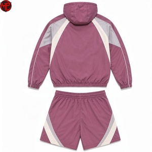 Conjunto deportivo de dos piezas de nailon con bloques de color, ligero, con cremallera, estilo casual, unisex, conjunto de chaqueta de nailon para hombre - Product Image 6