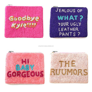 Statement Beaded <b>Coin</b> <b>Purse</b> Handmade Embroidered Zipper Pouch Custom Funny Quote Seed Beads Mini Clutch Gift Wholesale Compact - Product Image 4