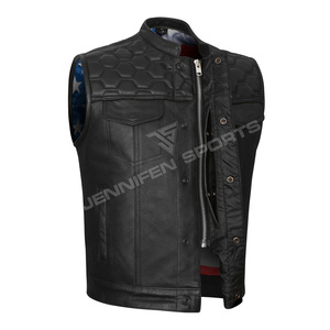 Custom Men's Casual Winter Breathable Windproof Real <b>Leather</b> <b>Sleeveless</b> Motorcycle Vest <b>Jacket</b> Custom Logo for Street Riders - Product Image 2