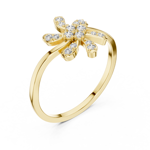 Anillo Floral de Oro Amarillo con Detalles de Diamantes Cultivados en Laboratorio, Elegante Anillo de Promesa con Diseño de Flor para Mujer, Joyería de Regalo - Product Image 1