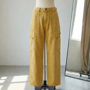 Vintage Streetwear <b>Men's</b> Boxy Fit Sweatpants Mustard Yellow Acid Washed Cotton <b>Denim</b> Look Wide Leg Formal Heavyweight Drawstring - Product Image 5