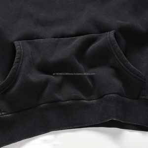 Bulk Custom 500gsm high weight <b>men</b> plain blank distressed all <b>black</b> washed oversized hoodie with silt side - Product Image 6