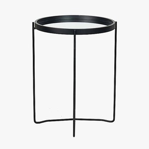 Mesa Redonda con Bandeja de Almacenamiento y Marco de Metal Negro |   Mesa Auxiliar Hecha a Mano, Ecológica y Duradera - Diseño Moderno - Product Image 2