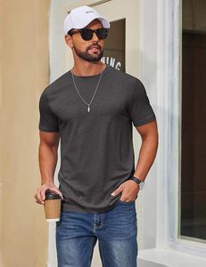 T-shirt à manches courtes pour homme, gris foncé, col rond, coupe classique, couleur unie, jersey décontracté, 100% coton - Product Image 6