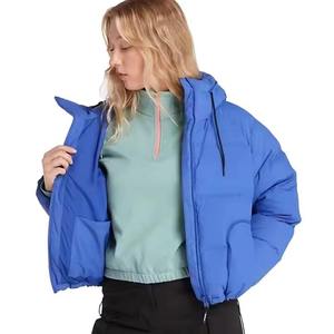 Blouson matelassé bleu à capuche, coupe courte, coupe-vent, épais, décontracté, hiver, unisexe, coupe régulière - Product Image 2