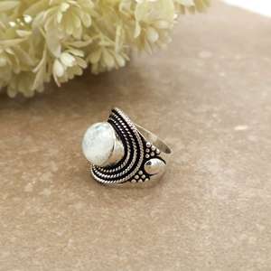 Brass S925 Sterling <b>Silver</b> Mabel Pearl <b>Ring</b> Handcrafted Vintage Bohemian Oxidized Rope Border <b>Statement</b> <b>Ring</b> for Women - Product Image 4
