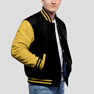 Classic Winter Hooded Striped Cuff Varsity Jacket for <b>Men</b> Bold Collar Clean Snaps Soft Finish Windproof for Relaxed Weekend - Product Image 4