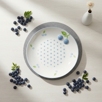 Assiette de table ronde en porcelaine fine de qualité supérieure 3460986C-25 NOUVELLE, motif estampé MYRTE BLEU CLAIR & POIS, mignonne