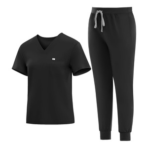 2026 New Wholesale <b>Women</b> <b>Black</b> V-Neck <b>Scrub</b> Set Cotton Polyester Knitted Hospital Uniforms Pants with Pockets Nursing Suits - Product Image 6