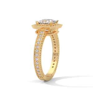 Bague de fiançailles en diamant de culture, taille radiant, solitaire avec pierres pavées sur les côtés, or 14 carats, bijoux pour femme - Product Image 2