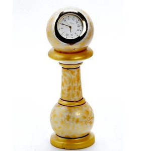 Handmade Eco-Friendly Marble Desk/Table Pillar Clock with Embossed Design Antique Style Decorative <b>Gift</b> <b>for</b> Home/<b>Office</b> - Product Image 1