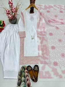 Conjunto de Traje Salwar Farshi para Mujer TENNECY, Seda Natural, Bordado Intenso con Lentejuelas, Reversible, Secado Rápido, para Bodas y Diwali - Product Image 6