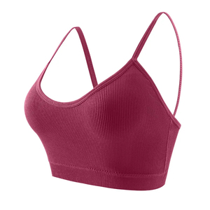 Soutien-gorge de sport sans couture en nylon respirant à maintien élevé, imprimé côtelé, col carré, bretelles halter, pour femme - Product Image 4