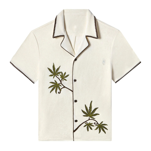 Conjunto de Camisa y Pantalones Cortos Cabannabis Personalizados OEM/ODM, 100% Algodón Terry, Hojas Bordadas, Fibra de Coco Real, Anti-Pilling, Casual de Verano - Product Image 1