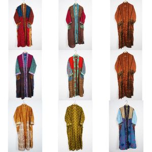 Designer Floral Print Vintage Silk Sari Kimono Robe Casual Summer Intimates Beach Nightgown Floor-Length Kimono Robe - Product Image 1