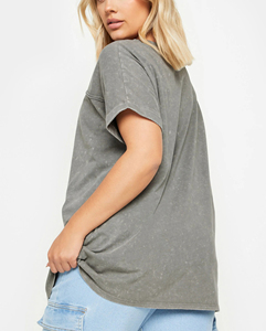 T-shirt personnalisé pour femme en toile polyester/coton délavée à l'acide, haute qualité, avec logo imprimé en relief et appliques, séchage rapide, idéal pour l'été - Product Image 2
