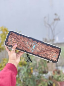 High Quality Hand Tooled Leather <b>Heat</b> Resistant Travel <b>Hair</b> On Hide Fur Straightener <b>Curler</b> Case Perfect Organizer <b>Hair</b> Tools - Product Image 4