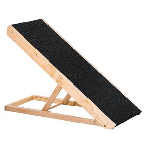 Rampa Pieghevole per Animali Domestici con Altezza Regolabile e Tappeto Antiscivolo in Legno di Pino Nero per Cani e Gatti - Product Image 1