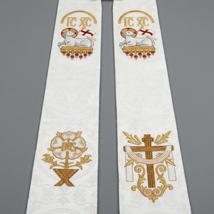 Étole de clergé blanche personnalisée brodée, sangle d'église en polyester, accessoire liturgique 100 % polyester, accessoire de vêtement liturgique - Product Image 2