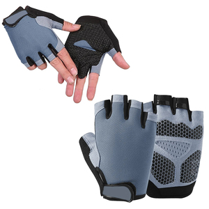 Cycling Gloves For Men Women Padded Gray Color Lightweight <b>Half</b> Finger Breathable Anti <b>Slip</b> Hook Loop Closure Polyester Gloves - Product Image 4