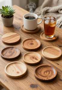 Sous-verres en bois naturel rustique, ensemble de sous-verres en racine de bois pur, taille personnalisée, pour la maison, les restaurants, thème de Noël, personnalisable - Product Image 4
