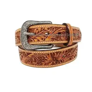 Top Quality Custom Made Premium Quality Western Cow Leather Belt With Hand Tooled Floral Design wholesaler Manufacturer