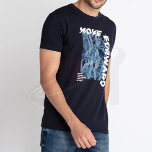 Camisetas de manga corta para hombre, color azul, con estampado fotográfico de "Move Forward", corte regular, estilo casual, de algodón, cuello redondo, al por mayor - Product Image 2