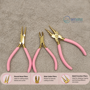 Professional Jewelry Making Pliers <b>Set</b> Gold Finish <b>Pink</b> Handle Round Nose Side Cutter Multi Function Wire Forming Craft <b>Tools</b> - Product Image 2