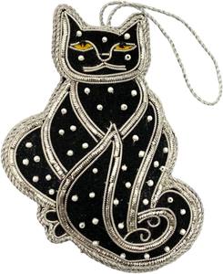 Adorno Colgante Bordado con Forma de Gato, Hecho a Mano con Cuentas de Plata Zardozi y Terciopelo, Decoración India para el Hogar, Exportación - Product Image 2