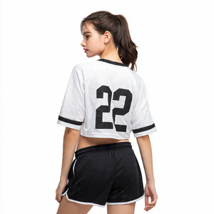 Available in Different Option Crop <b>Top</b> Short Sleeve V-Neck <b>Mesh</b> Custom Print Sporty Loose Fit Trendy Crop <b>Tops</b> Customizable - Product Image 2