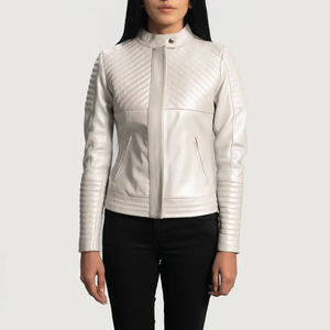Veste en toile et cuir respirante pour femme, col montant, style mode, avec impression de logo personnalisé, prix bas, vente en gros - Product Image 5