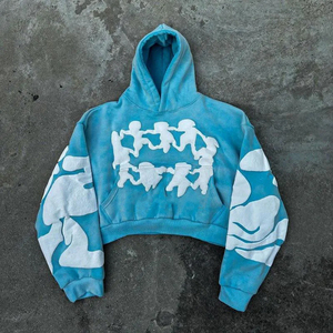 High Quality Puff Printing Cotton Acid Wash Hoodie for <b>Women</b> Men Silk Screen Logo Embroidery Custom Hoodies - Product Image 1