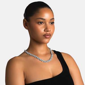 Luxury Women's 925 Silver Rhodium Plated <b>Statement</b> <b>Necklace</b> Tennis Chain Hiphop Style Everyday Wear - Product Image 2