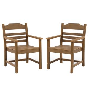 Set di 2 Sedie da Pranzo da Esterno con Braccioli in Materiale HIPS con Texture Effetto Legno per Terrazza, Piscina, Giardino, Arredamento in Teak - Product Image 1