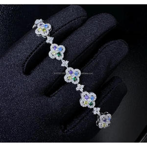 Multicolor Floral Lab Grown Tennis Bracelet in 925 Sterling Silver with Brilliant Cut Stones IGI Certified for <b>Men</b>/Women/Unisex - Product Image 3