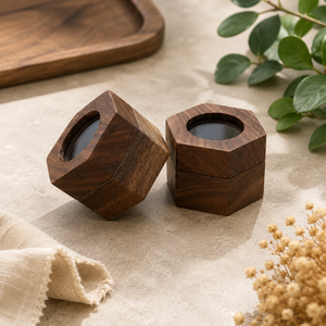 OEM ODM Luxury Walnut Wooden Hexagon Ring <b>Box</b> with <b>Glass</b> Window Magnetic Closure Custom Logo Jewelry Gift Packaging <b>Box</b> - Product Image 4