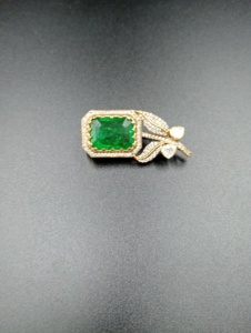 AMAIRA JEWELS Emerald Cut Green Stone (Moissanite Polki) <b>Gold</b> Plated Plant Design Brooch Women's Unisex Fashion Jewelry Party - Product Image 1