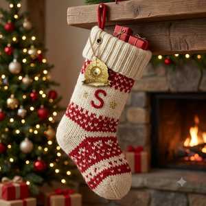 Chaussette de Noël Off-White en tricot torsadé avec bordure en fausse fourrure et accent pompon, pour cheminée, sac cadeau de Noël haut de gamme - Product Image 5