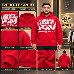 Custom <b>Mens</b> <b>Red</b> Pullover Graphic <b>Hoodie</b> Heavyweight Fleece Oversized Streetwear Raised Print Hooded Sweatshirt Kangaroo Pocket - Product Image 6