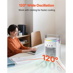 Raffrescatore d'Aria Evaporativo Portatile 4 in 1, Mini Condizionatore a 3 Velocità con Telecomando e 3 Livelli di Nebulizzazione, Silenzioso - Product Image 4