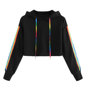 เสื้อฮู้ดสีดำแบบยูนิเซ็กซ์ เชือกผูกสีรุ้ง แขนยาวแบบถัก สวมใส่สบายทรงโอเวอร์ไซส์ สไตล์ฤดูใบไม้ร่วง - Product Image 1