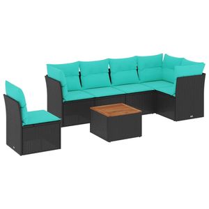 Juego de Sofás de Patio de 7 Piezas en Poliratán Negro con Cojines, Elegantes Conjuntos de Jardín - Product Image 2